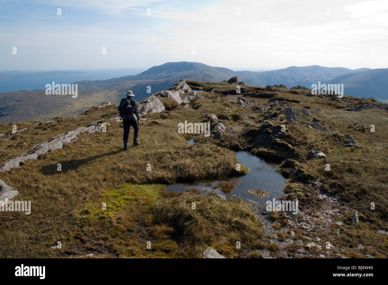 On Knockowen, Caha Mountains, above the Healy Pass, on the border of counties Kerry and Cork, Beara Peninsula, Ireland. Stock Photo