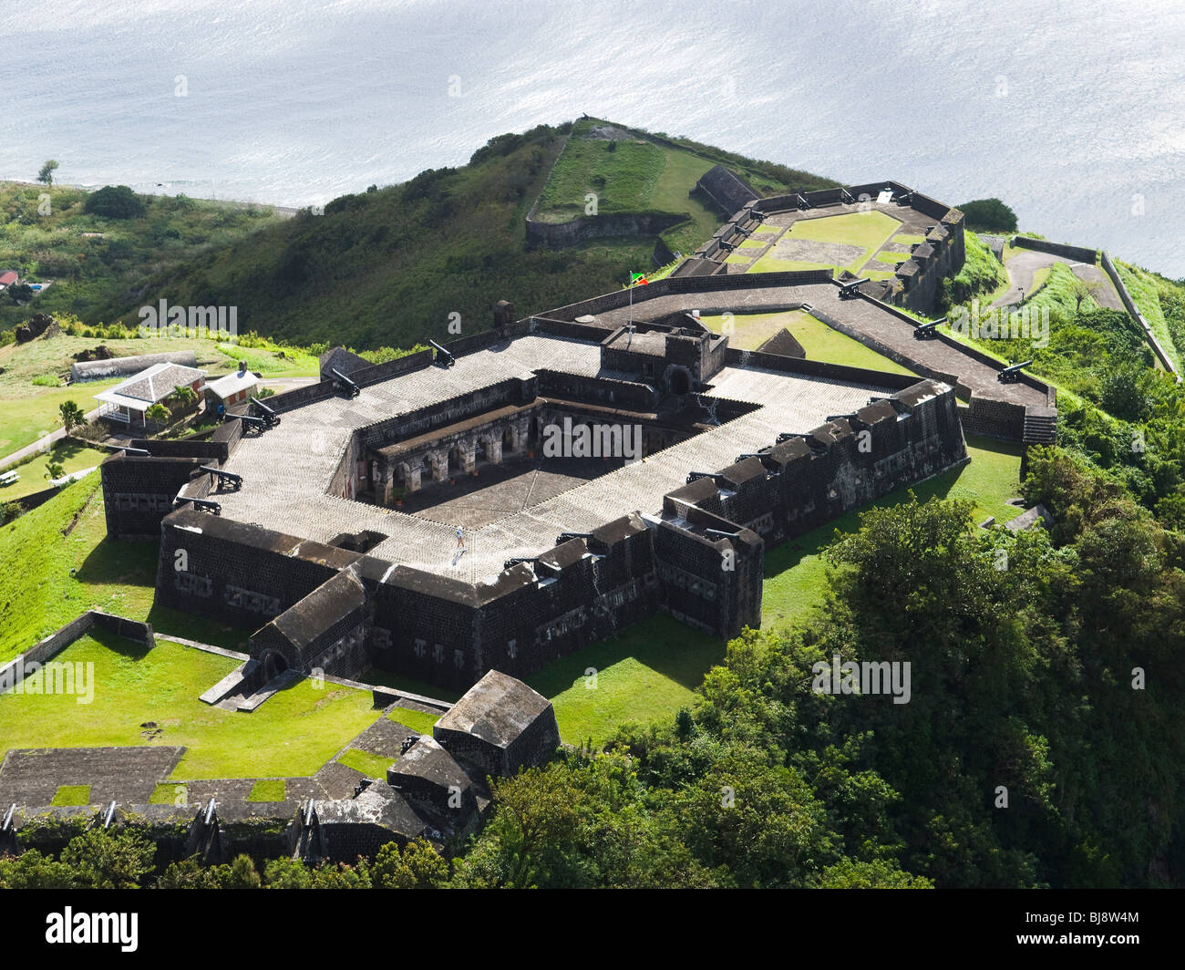 Aerial photo of fort on Brimstone Hill, St. Kitts Caribbean Stock Photo