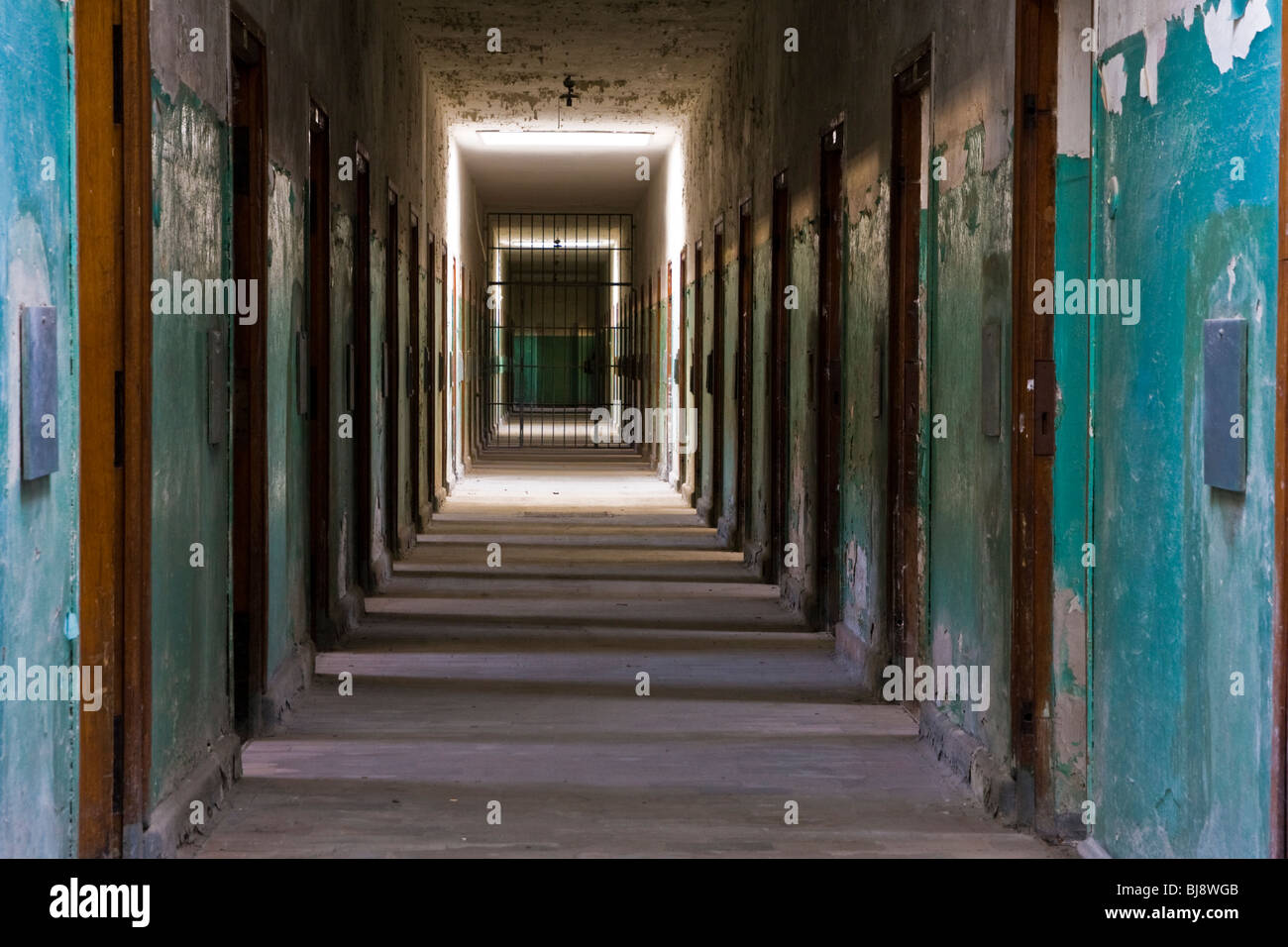 Corridor in the Bunker prison block in Dachau concentration camp Stock Photo