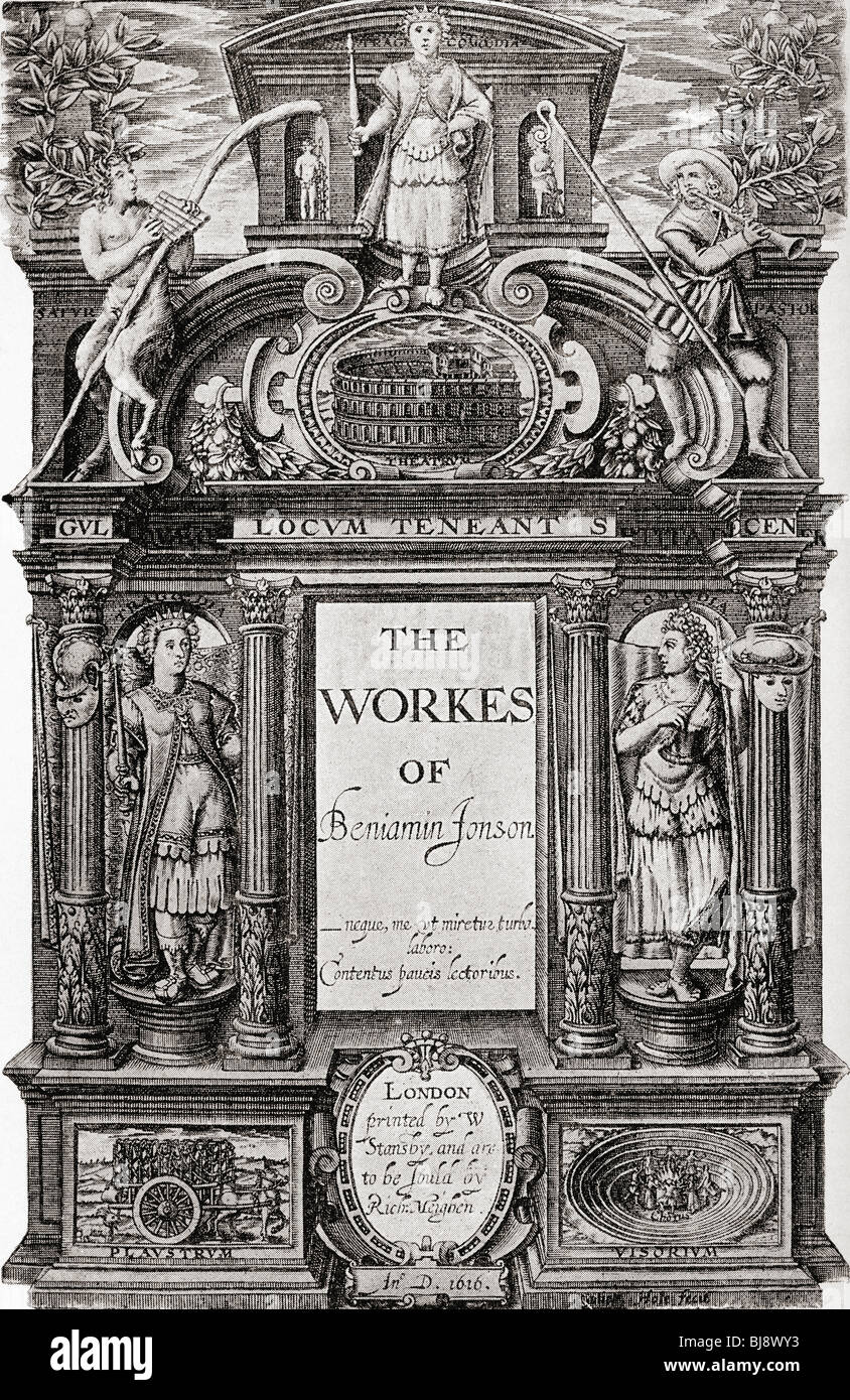 Title page to The Works of Benjamin Jonson, 1616. Stock Photo