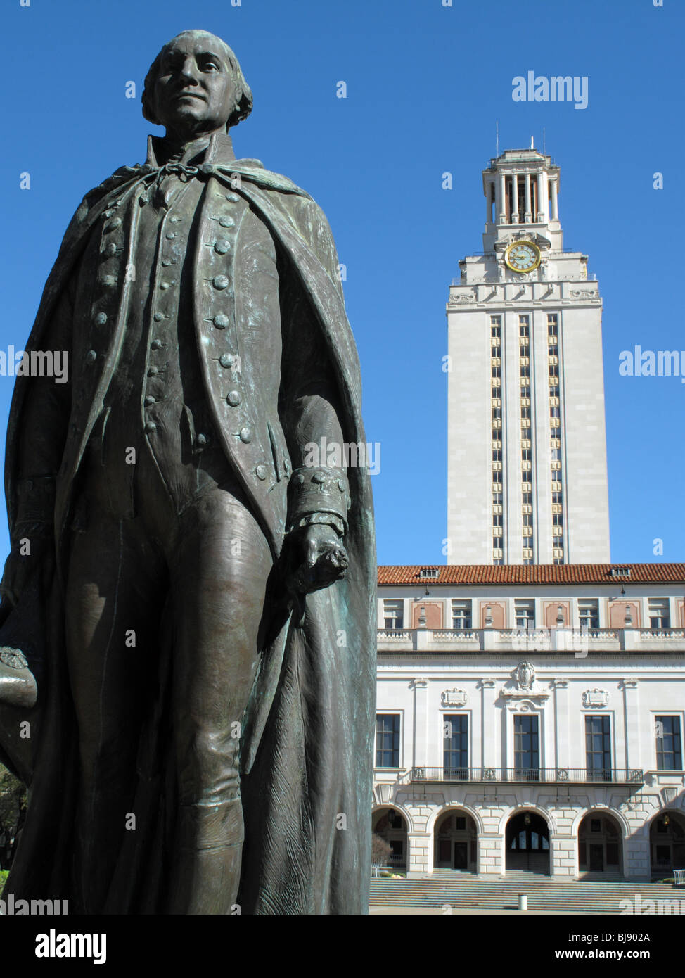Washington Statue and Main clock tower at University of Texas in