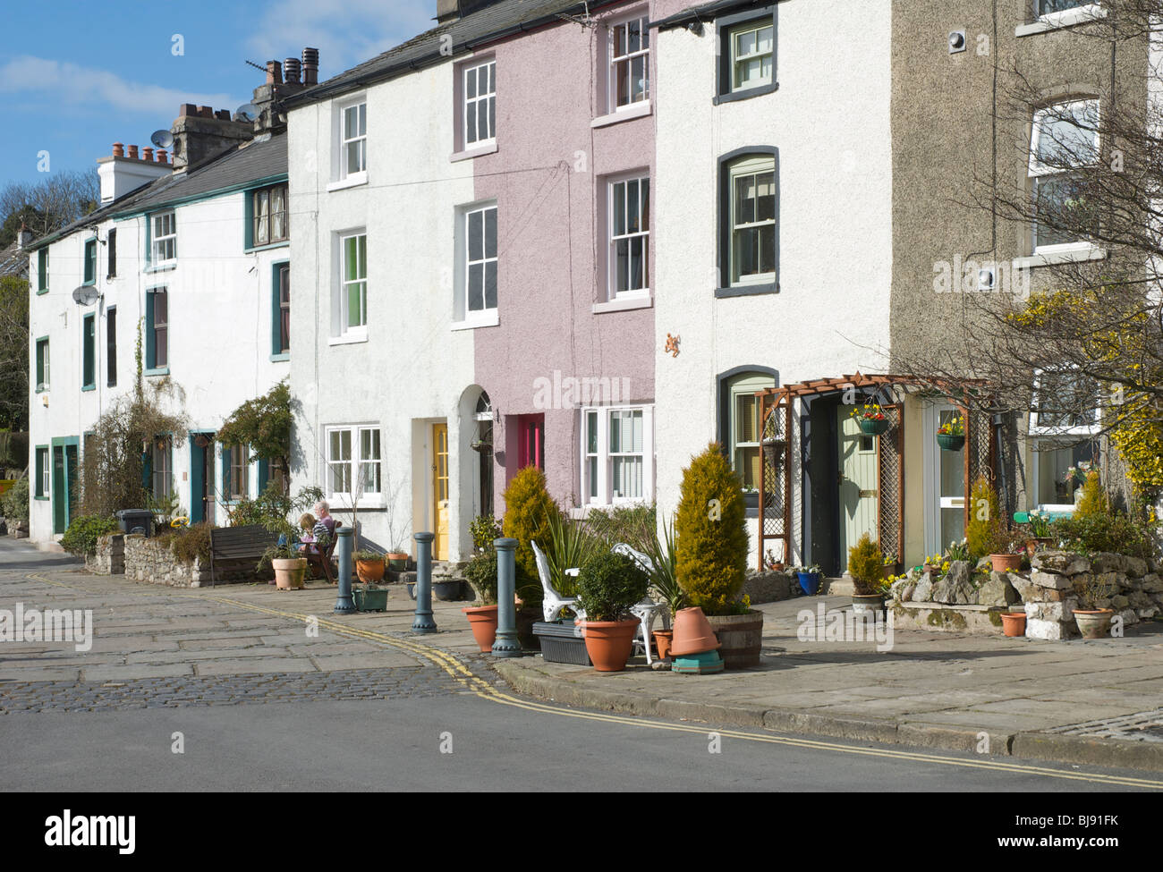 Terraced houses in The Gill, Ulverston, Cumbria, England UK Stock Photo