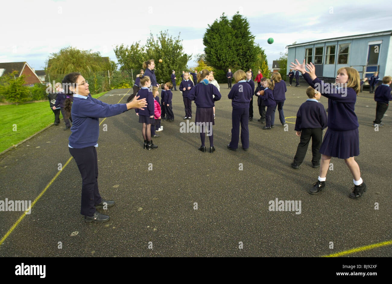 Traditional playground ball game being played on the schoolyard of a