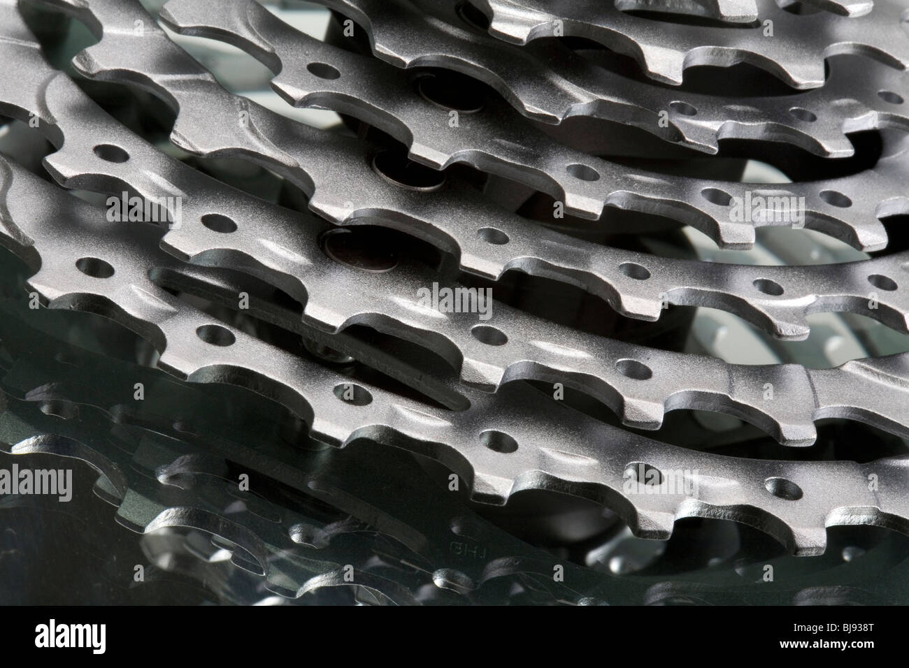 A macro shot of a chain wheel set from a mountain bike Stock Photo