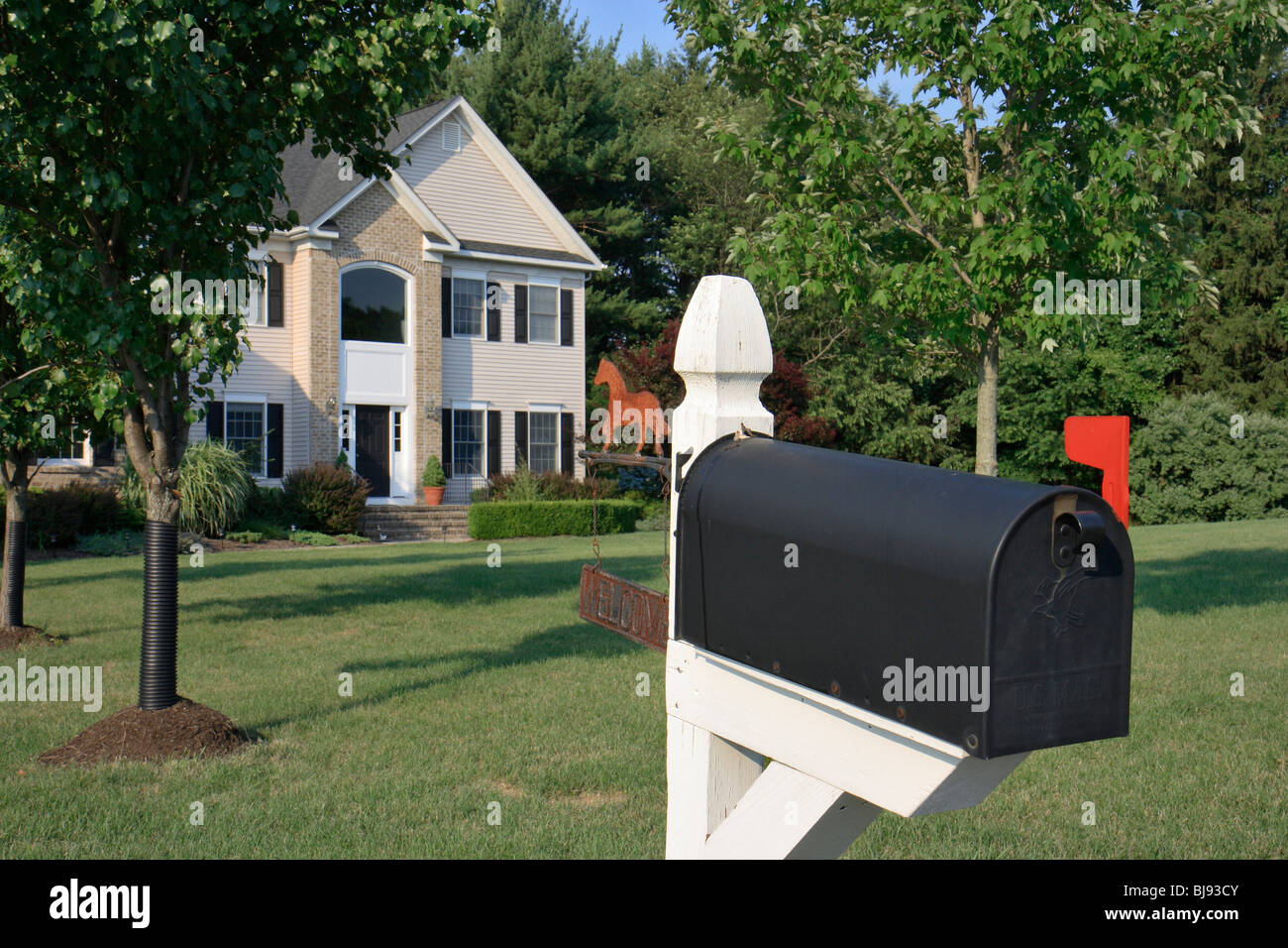 Mailbox in front of a house, Clinton, USA Stock Photo