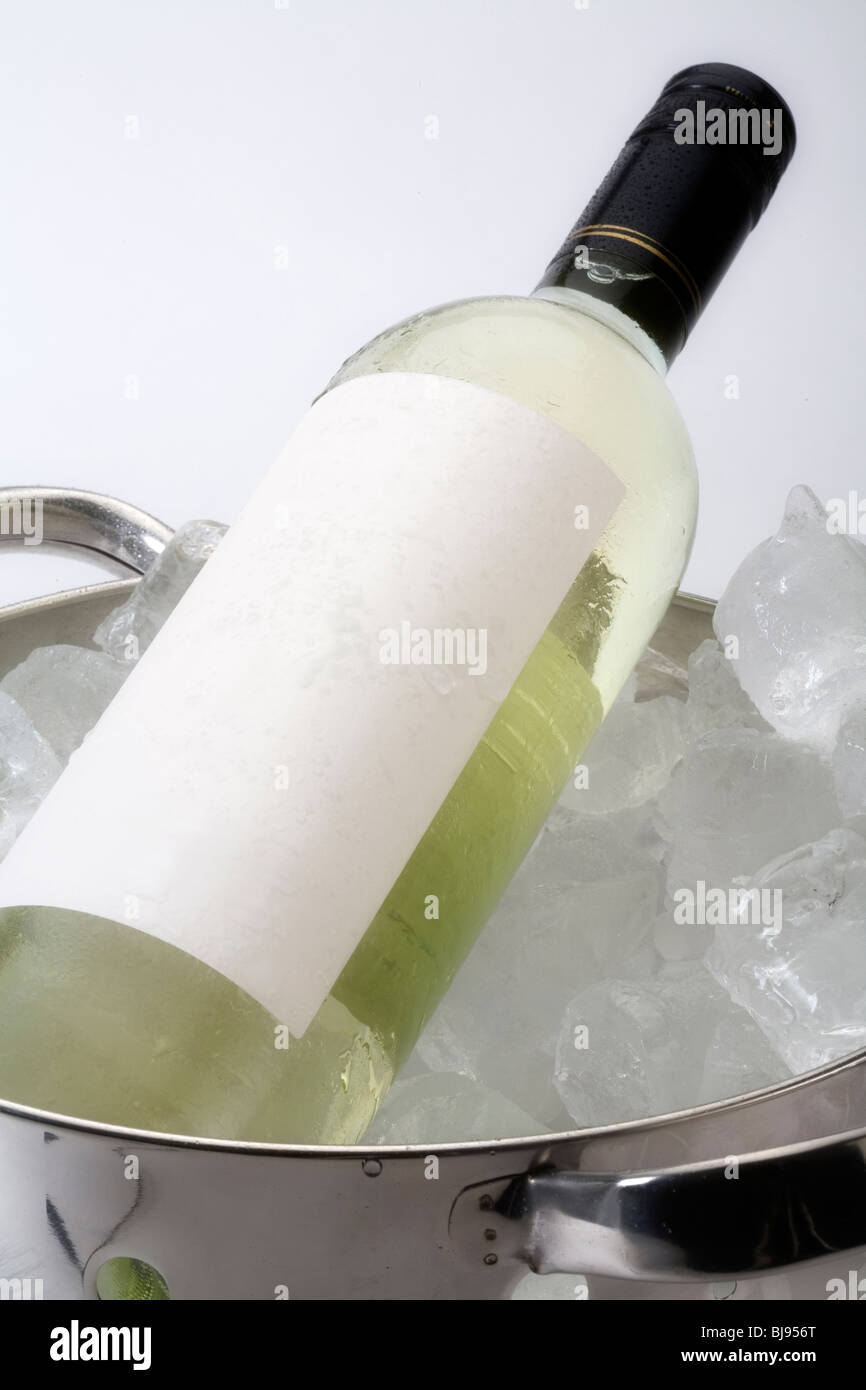 A bottle of chilled white wine with blank label Stock Photo