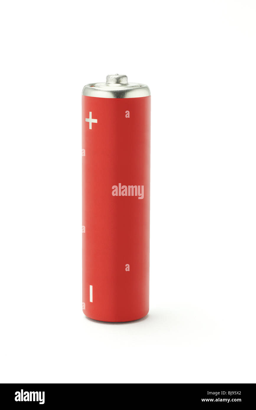Red AA size battery on white background Stock Photo