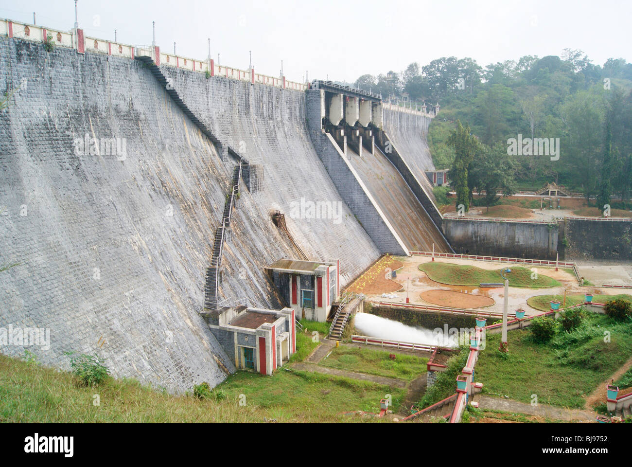 Wide Angle view of Neyyar dam (Gravity dam) located on the foot of the Western Ghats at Trivandrum of Kerala, South India Stock Photo