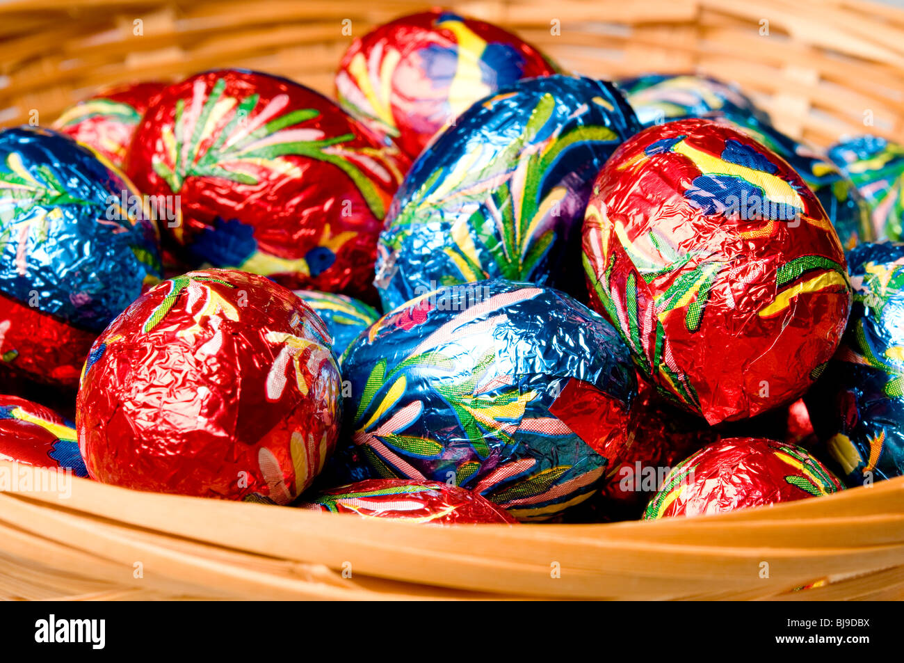 Easter chocolate eggs in colorful wrap Stock Photo