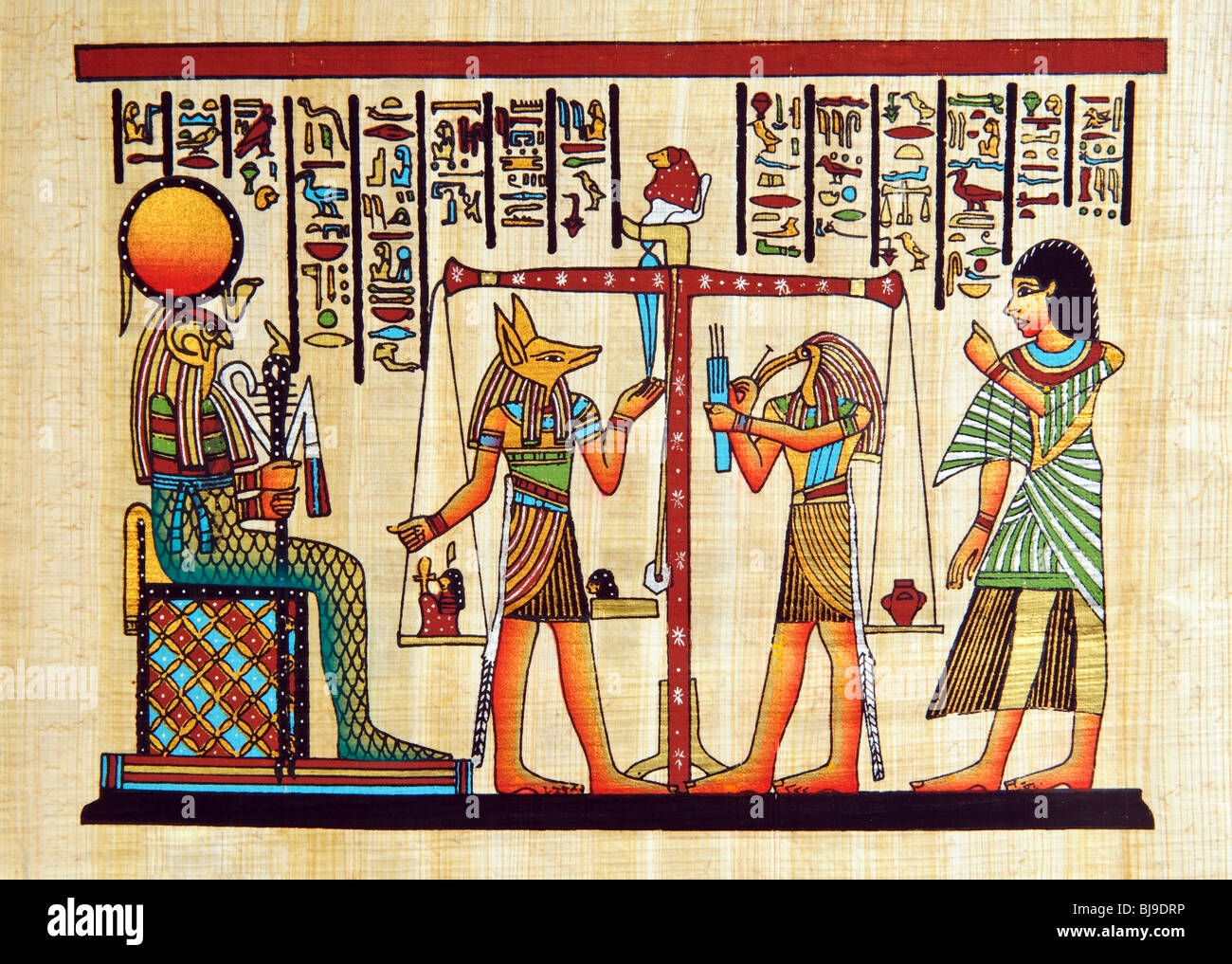 Papyrus with elements of Egyptian ancient history Stock Photo