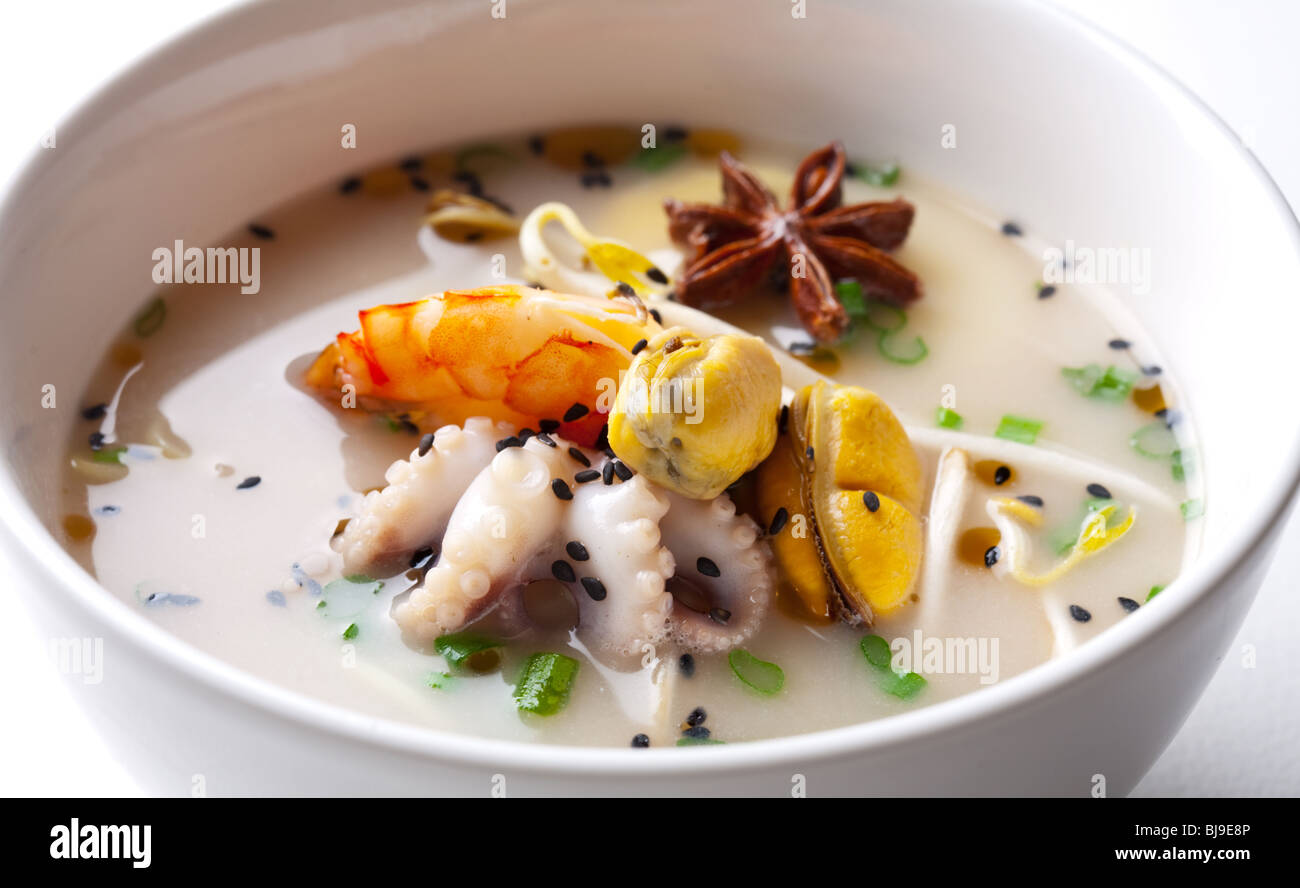 Seafood soup close Stock Photo