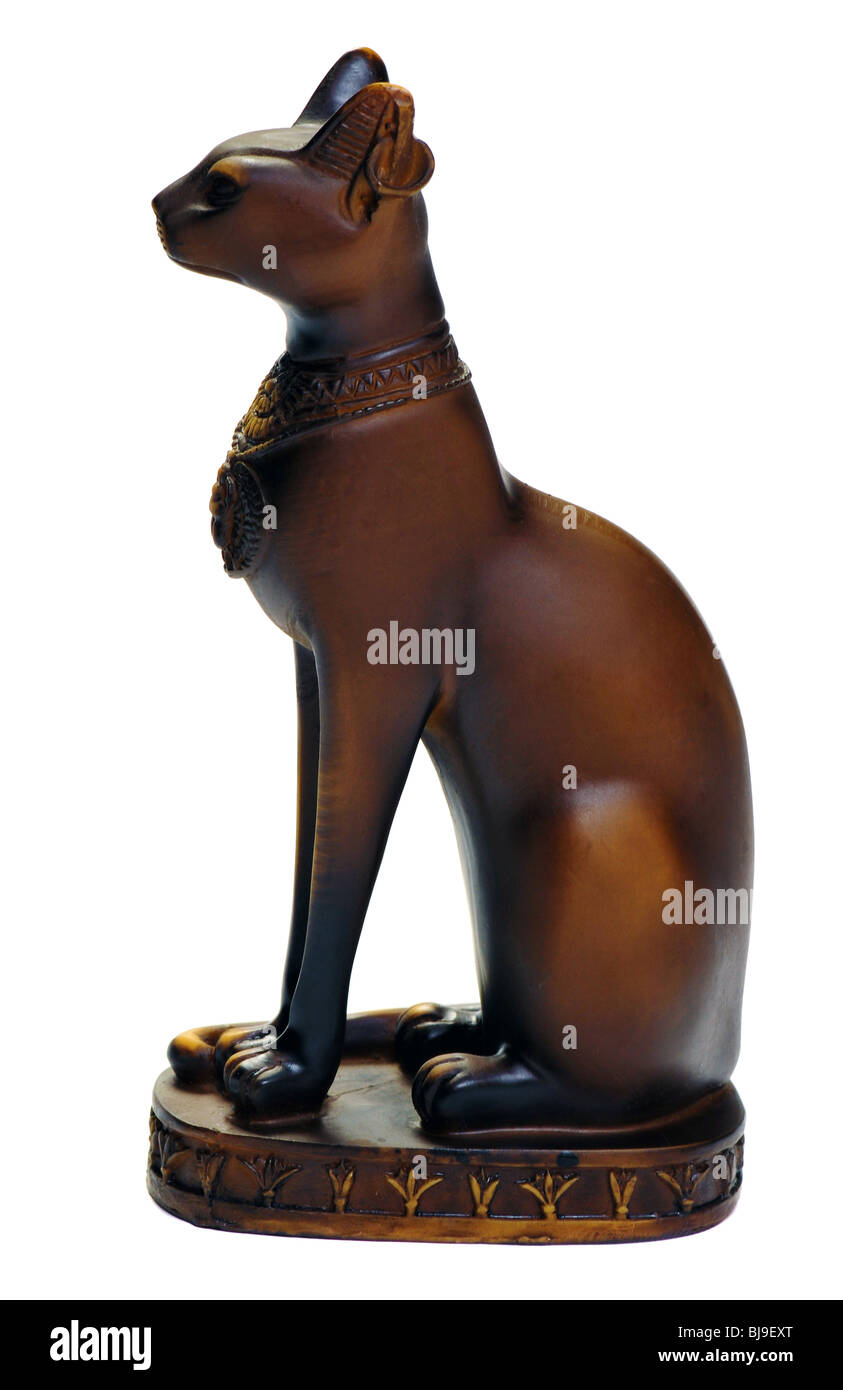 Egyptian cat statue isolated over white Stock Photo Alamy