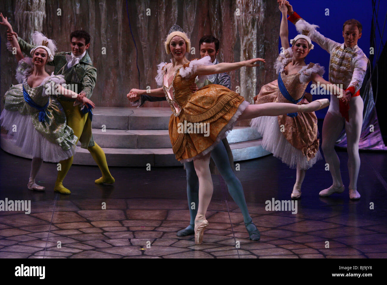 male female ballet dancers performers group stage Stock Photo
