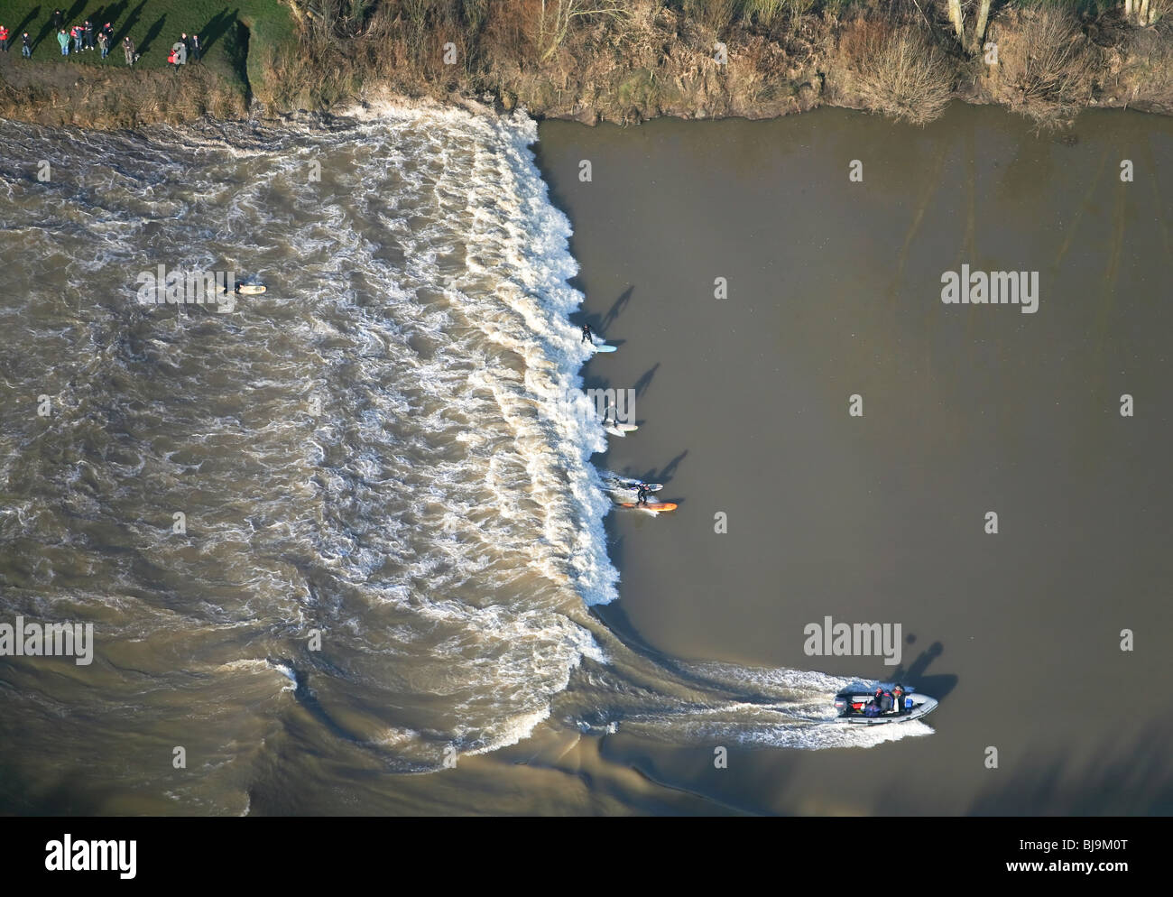 A rare five-star Severn Bore, photographed from the air, 2 March 2010. Stock Photo