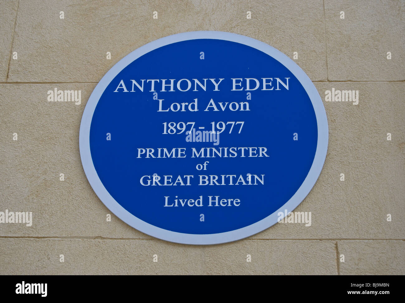 blue plaque marking a former home of british prime minister anthony