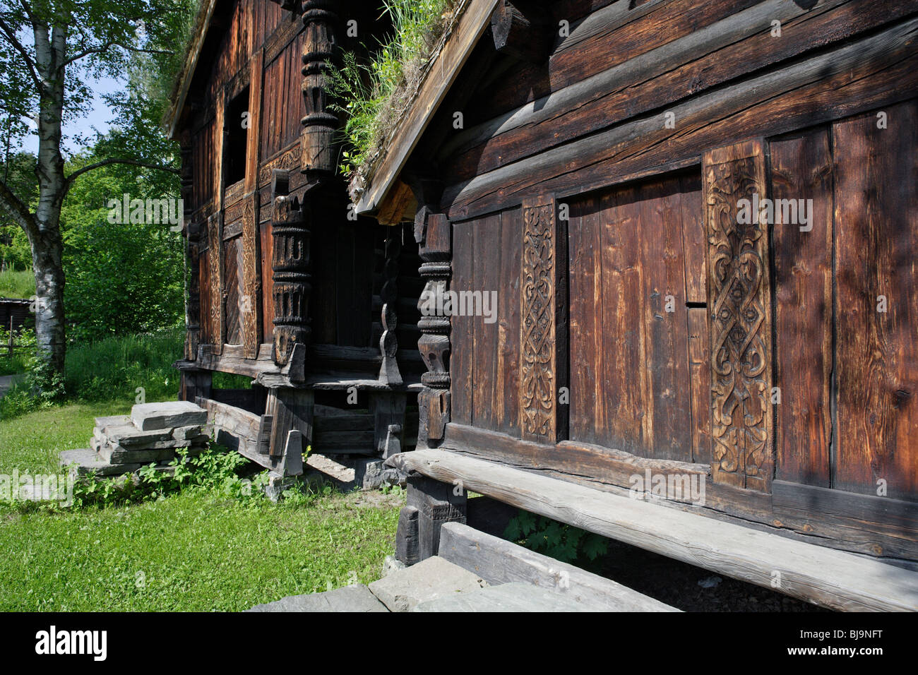 Traditional Norwegian wooden houses in Old Town, Oslo, Norway. Stock Photo