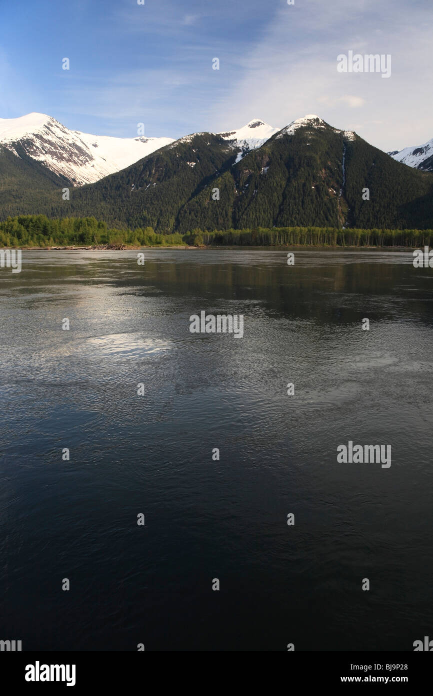 Mountains along lower Skeena river between Terrace and Prince Rupert, BC Stock Photo
