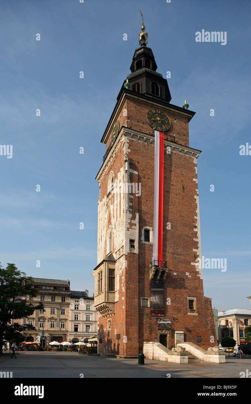 Great Market Square or Main Square,Town Hall Tower,70m tall, end of 13th century,Cracow, Krakow,Poland Stock Photo
