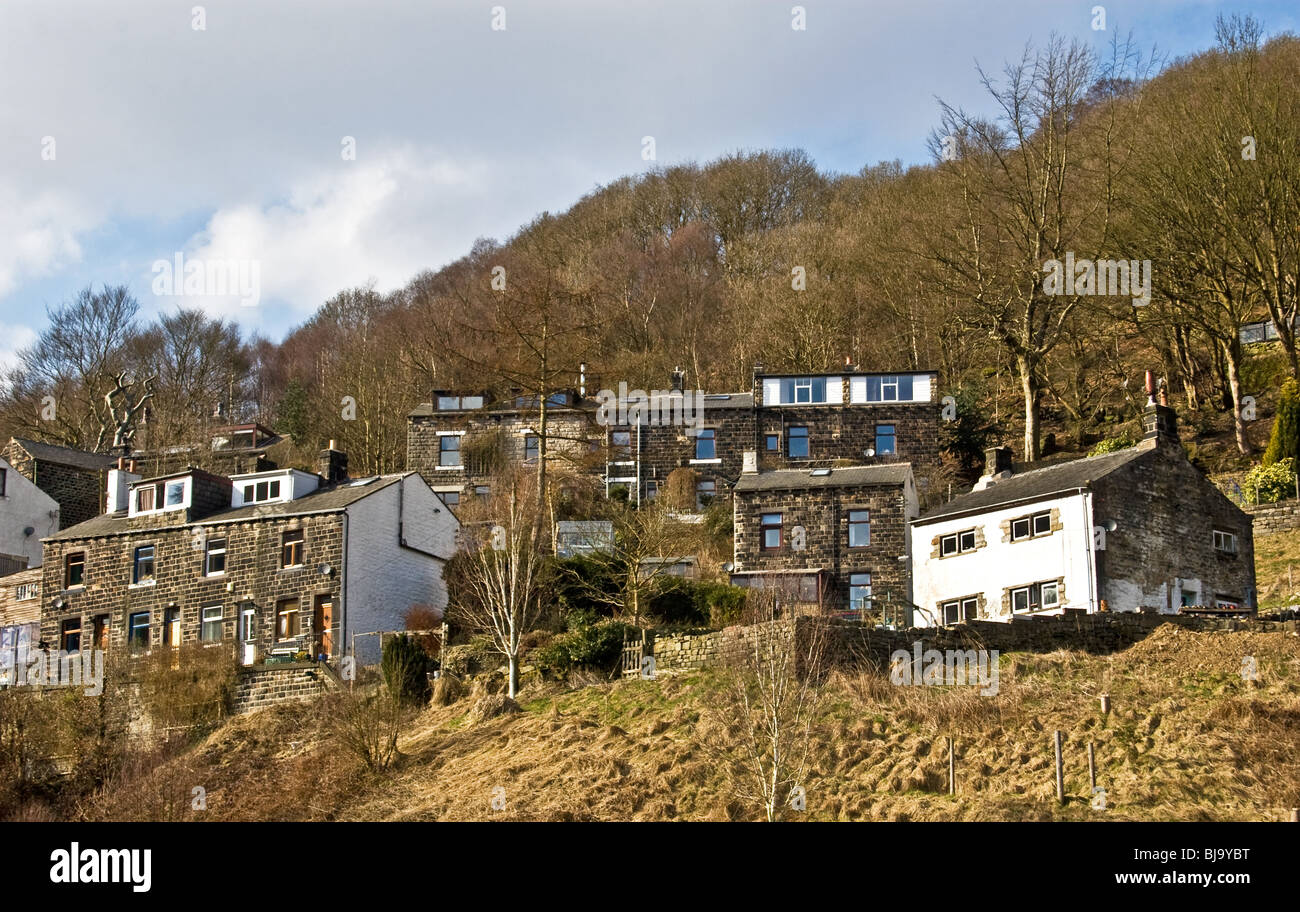 Terraced housing on hillside, Lydgate, Todmorden, Calder Valley, South