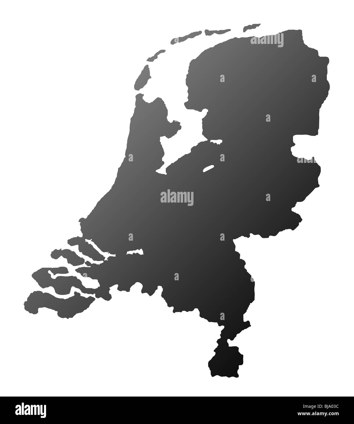 Silhouetted Netherlands map isolated on white background. Stock Photo