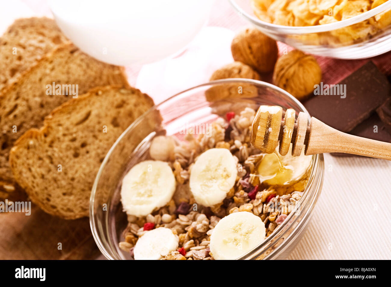 healthy breakfast composition on the table Stock Photo