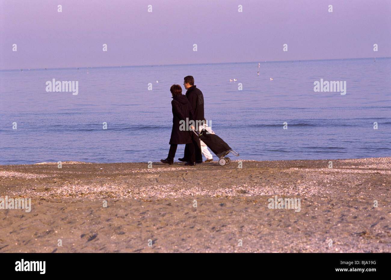 Lido beach in Venice, Italy, in March 2008 during off-season. Stock Photo