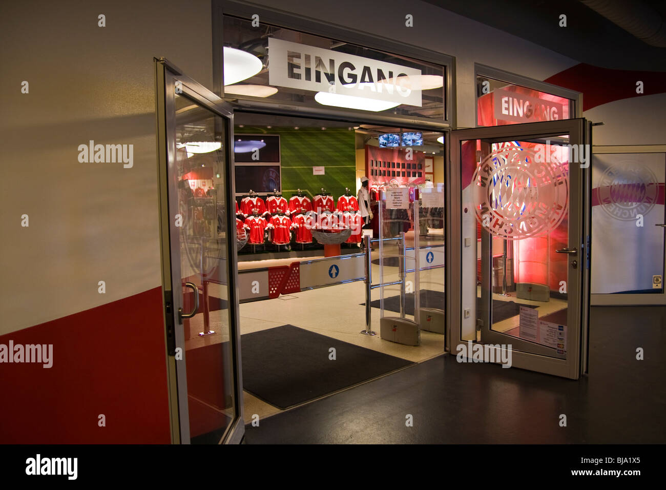 Entrance to the FC Bayern Munich club shop at the Allianz Arena in Munich  Germany Stock Photo - Alamy