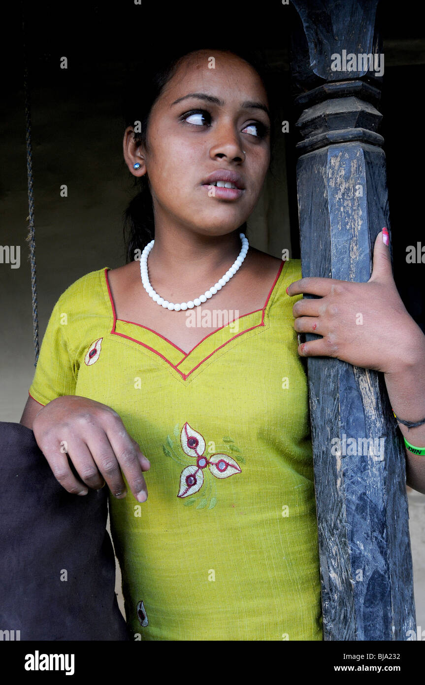 Gurung girl in Ghandruk, Nepal Stock Photo