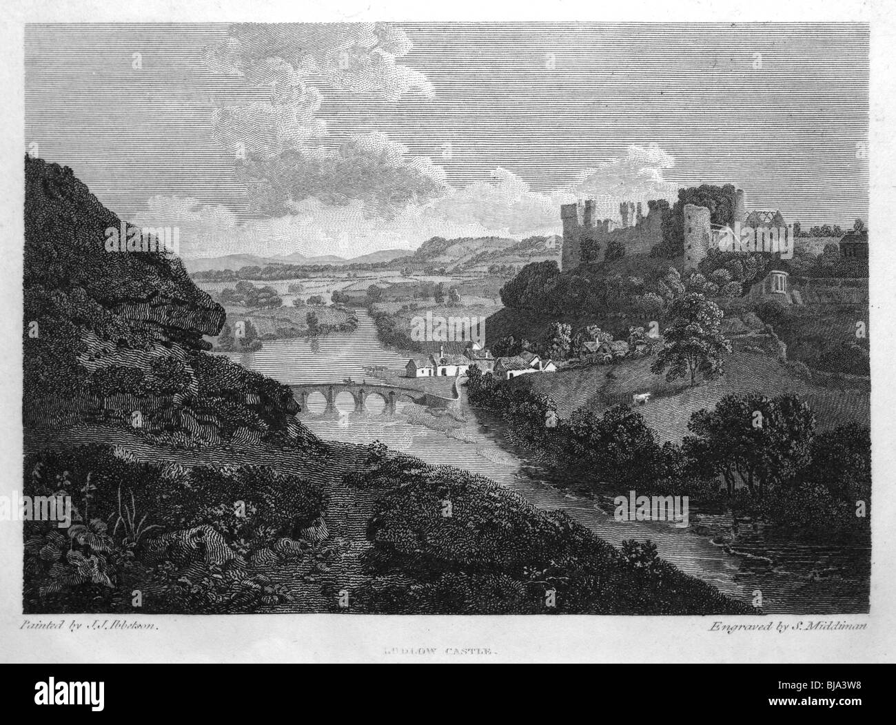 Ludlow castle etching Black and White Stock Photos & Images - Alamy