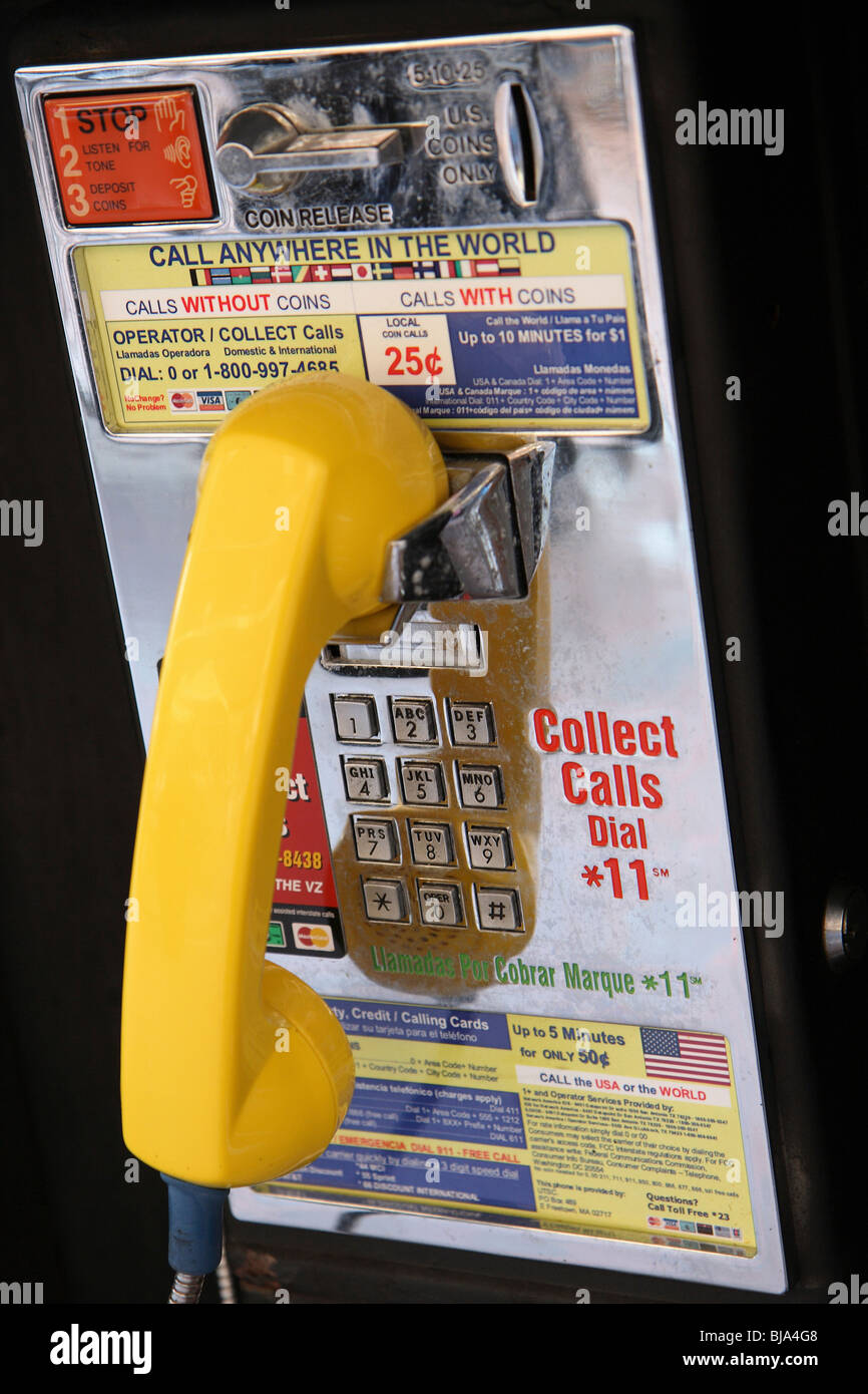 A yellow pay phone, Boston, USA Stock Photo