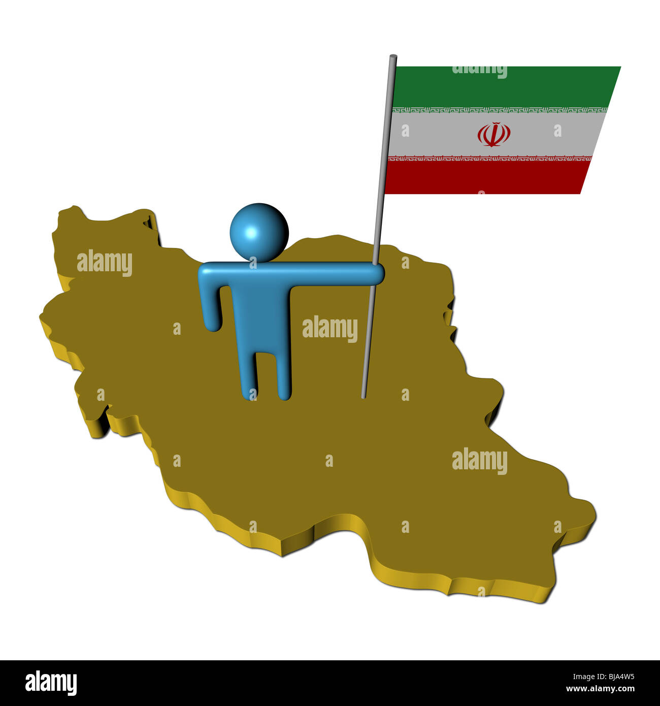 abstract person with Iranian flag on map illustration Stock Photo
