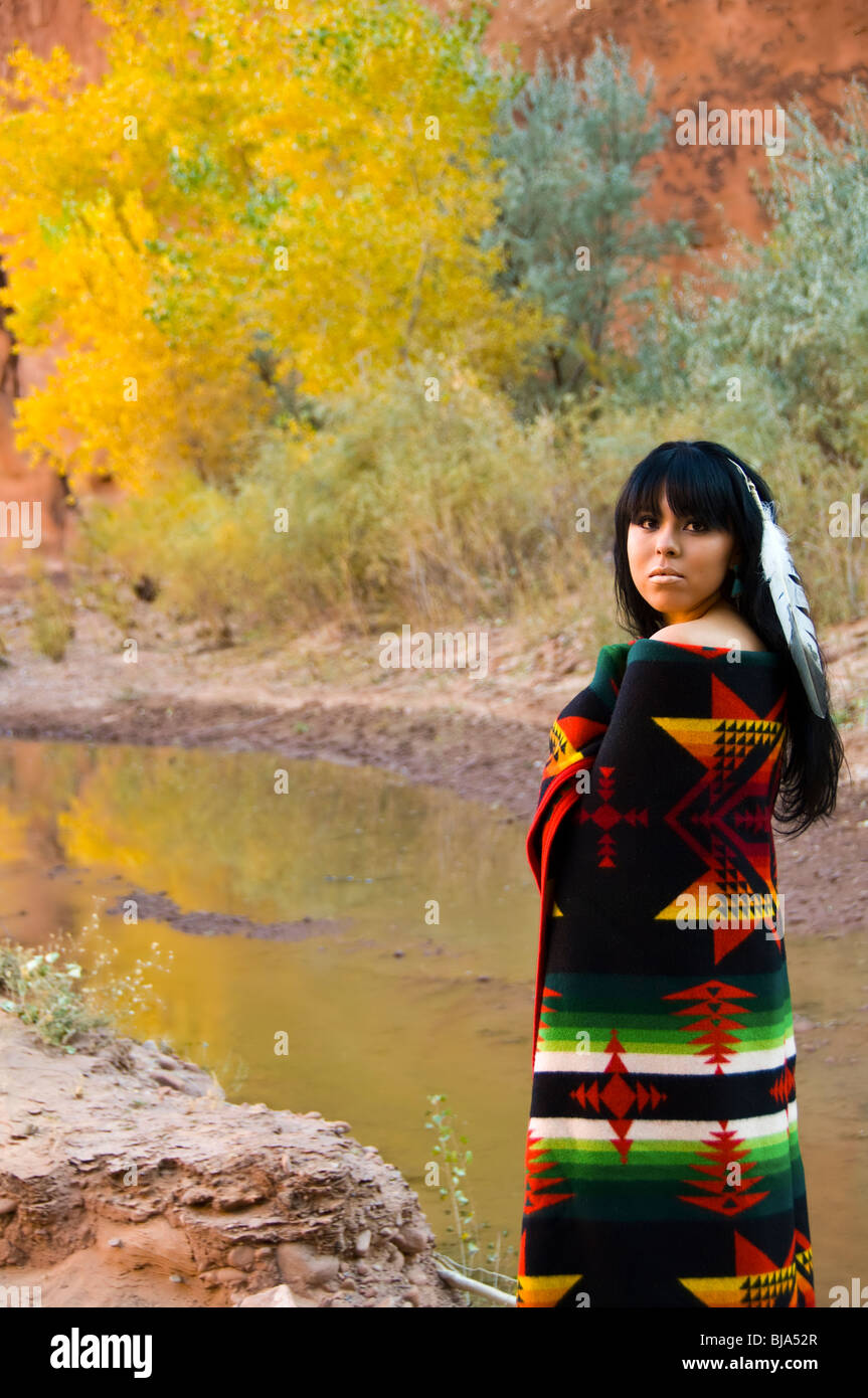 portrait of a Navajo maiden in canyon de chelly , Arizona Stock Photo