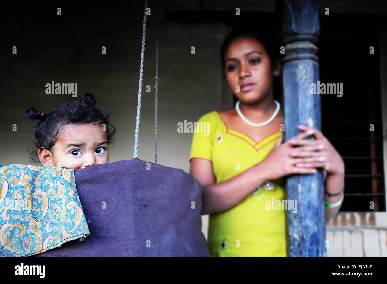 Gurung Baby in Ghandruk, Nepal Stock Photo