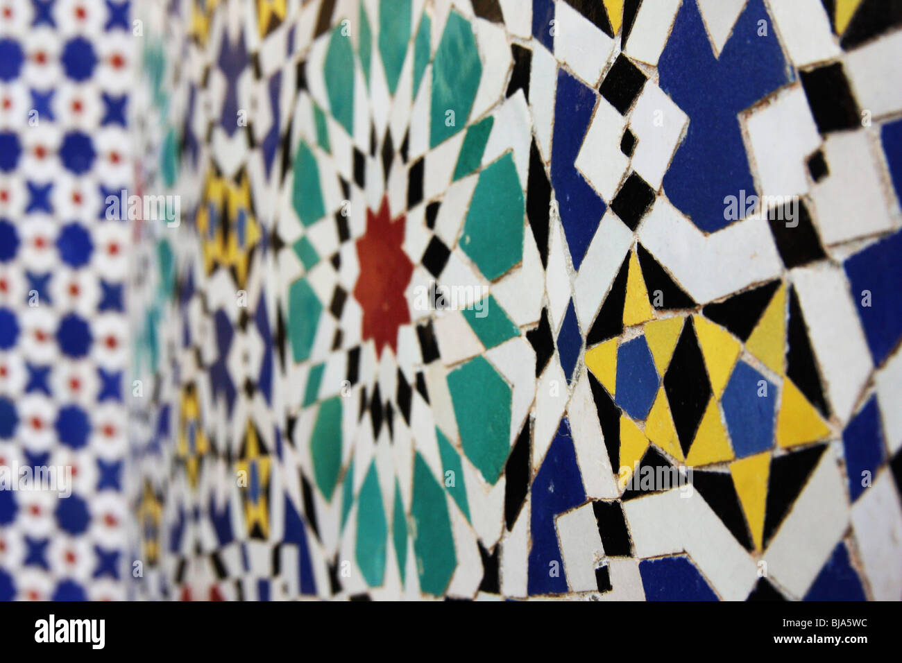 Handmade mosaic tiles on the walls of the Royal Palace, Fez, Morocco Stock Photo