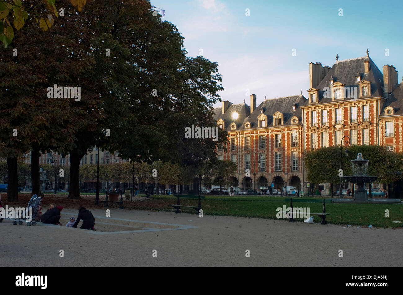 Paris, France, Public Parks, 'Place des Vosges', Panoramic VIew,  autumn square Stock Photo