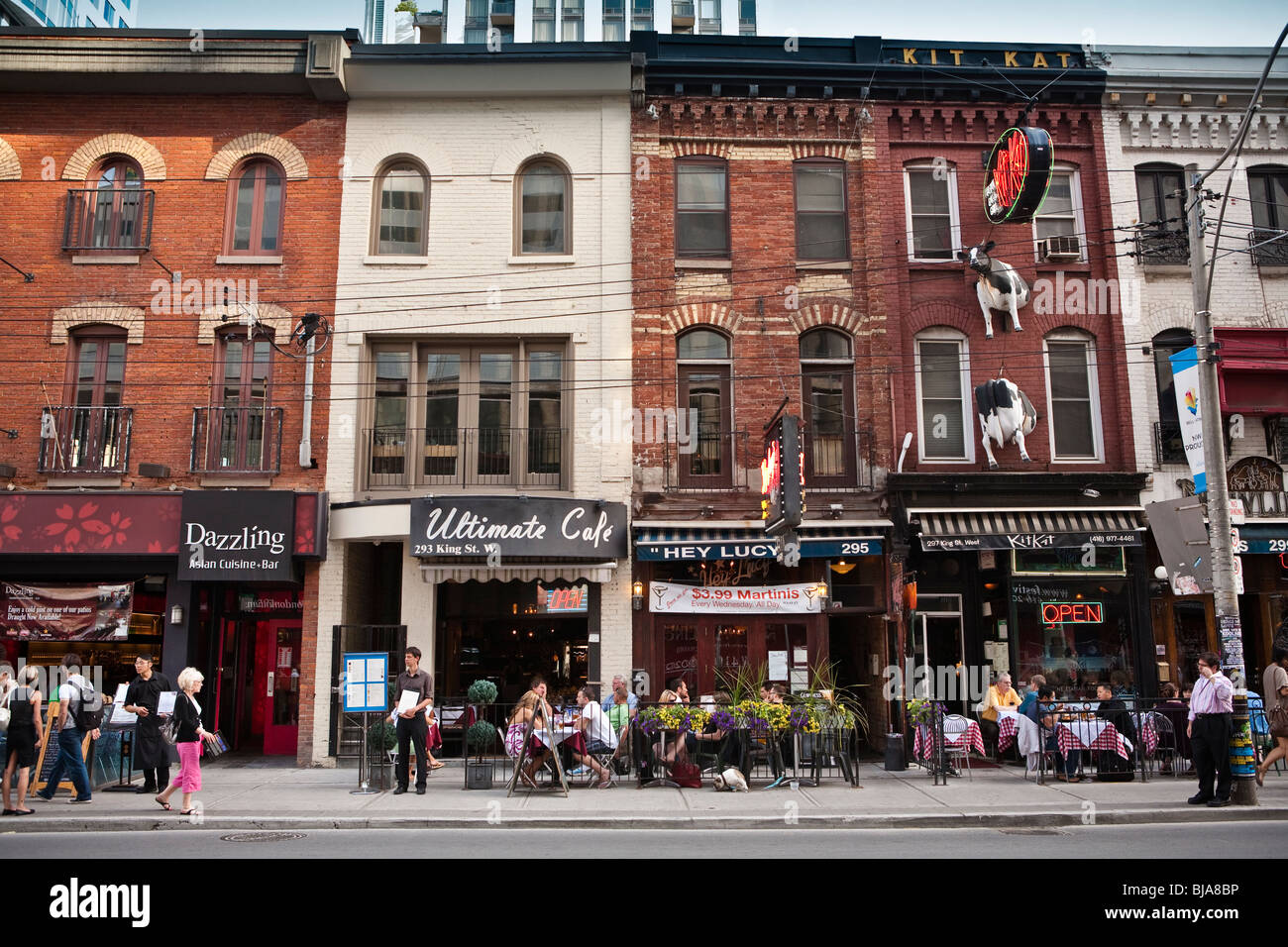 Toronto restaurants in the summer, King St. West, Theatre district, tourist area Stock Photo