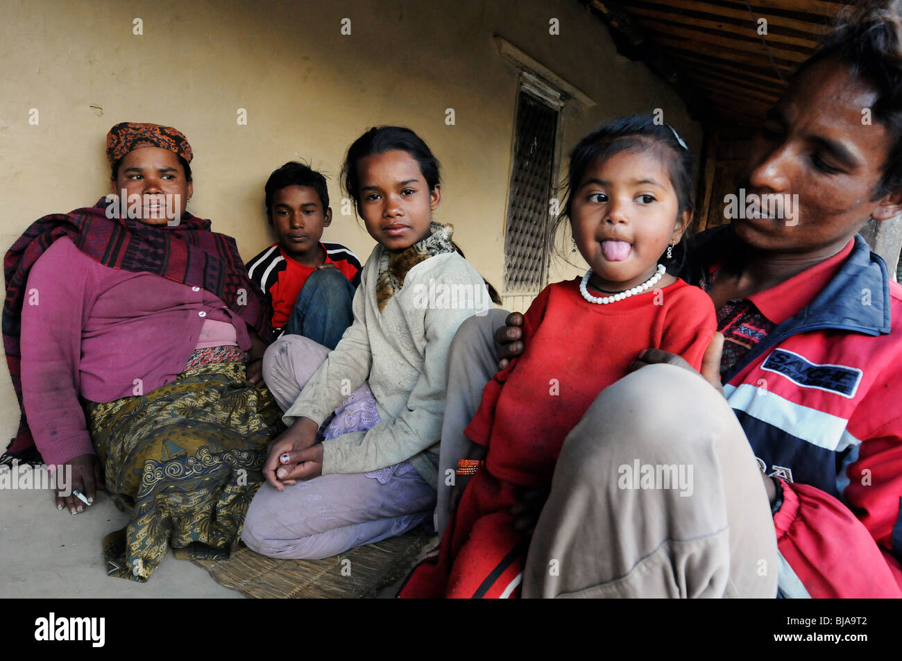 Gurung family in Ghandruk, Nepal Stock Photo
