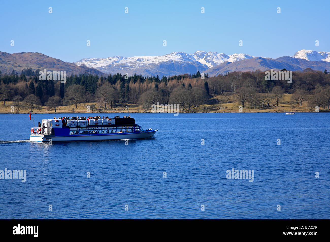 Lake Windermere and Langdale Pikes Cumbria England UK United Kingdom EU European Union Europe Stock Photo