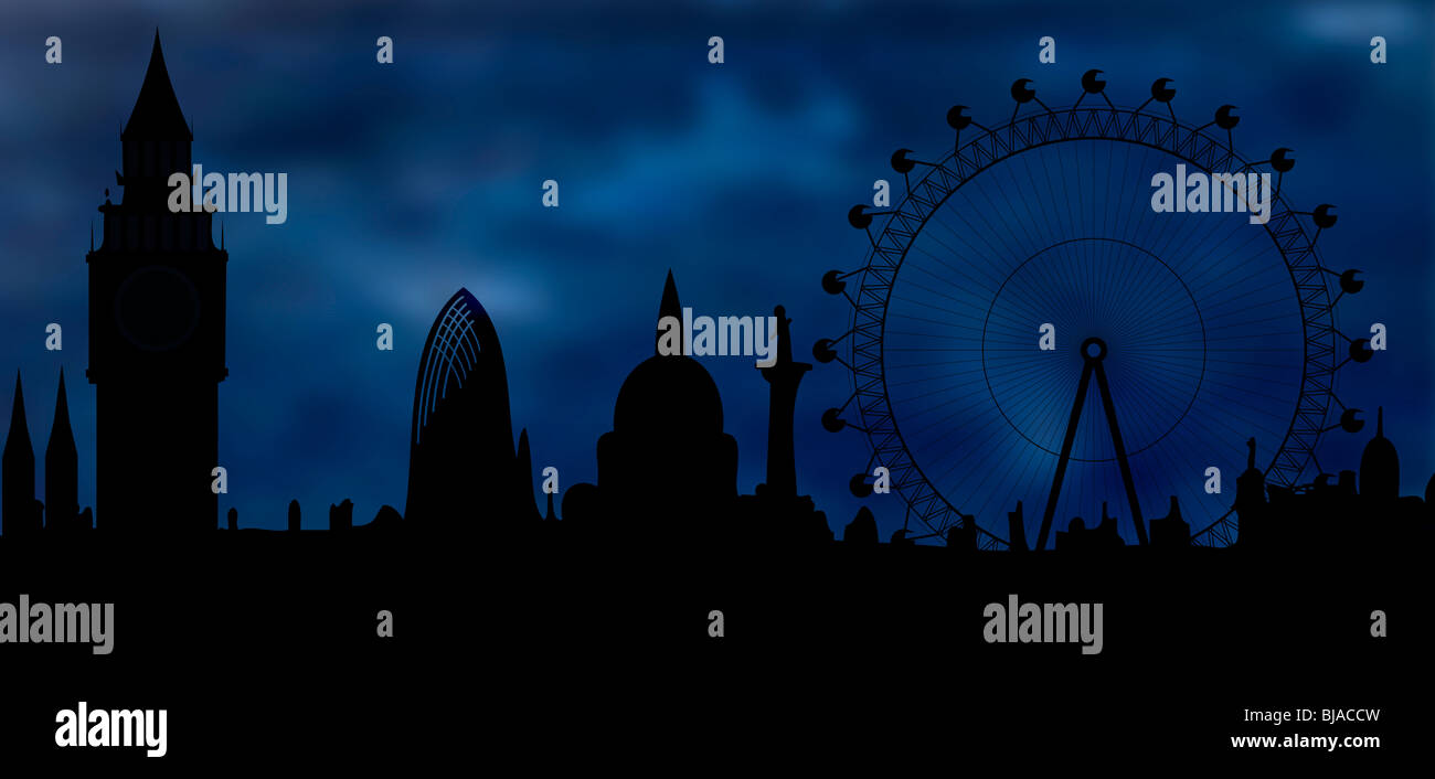 panorama of London - Big Ben, London Eye - at night Stock Photo