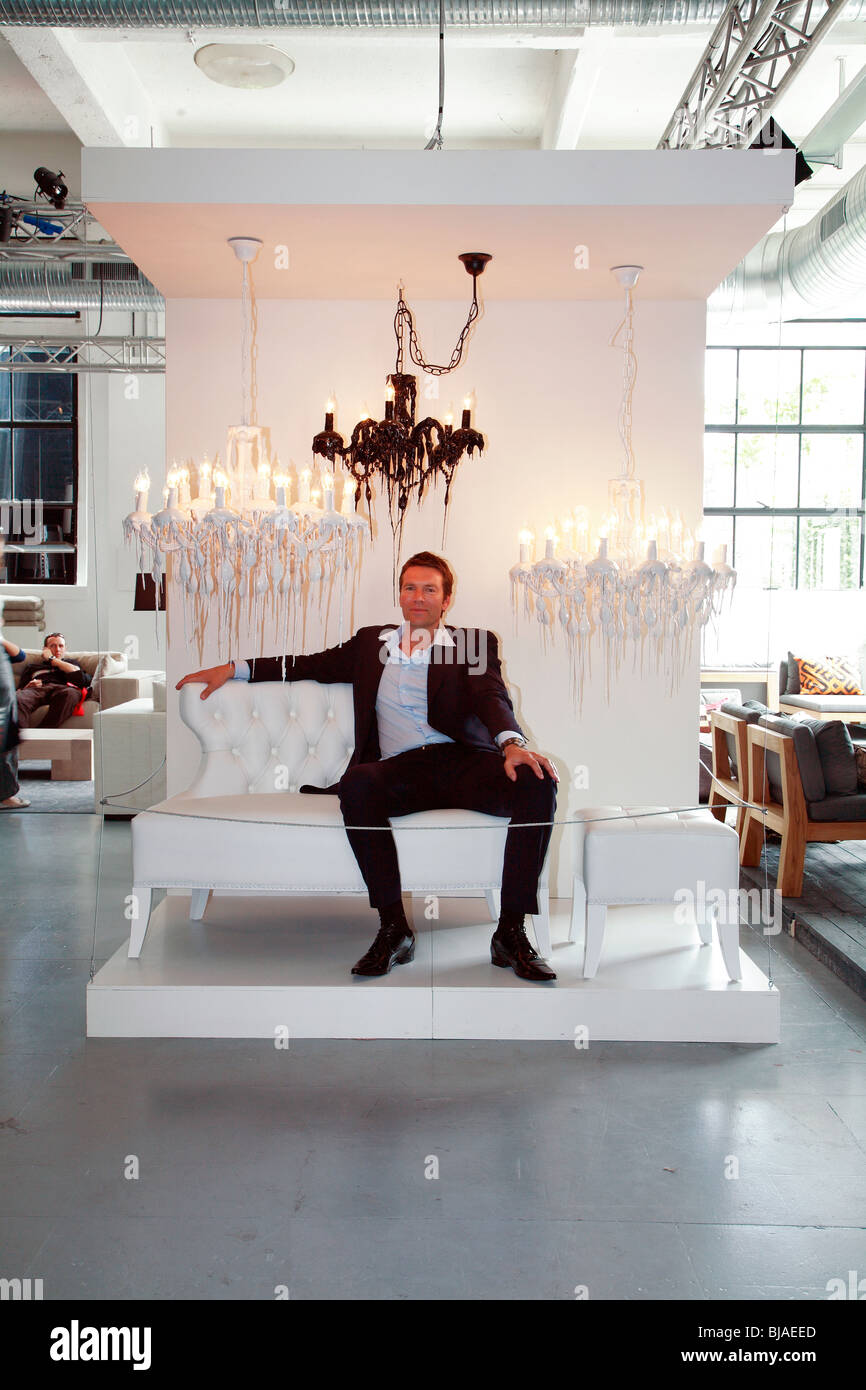 Dutch designer Piet Boon at Salone del Mobile 2008 in his stand, Milano, Italy Stock Photo