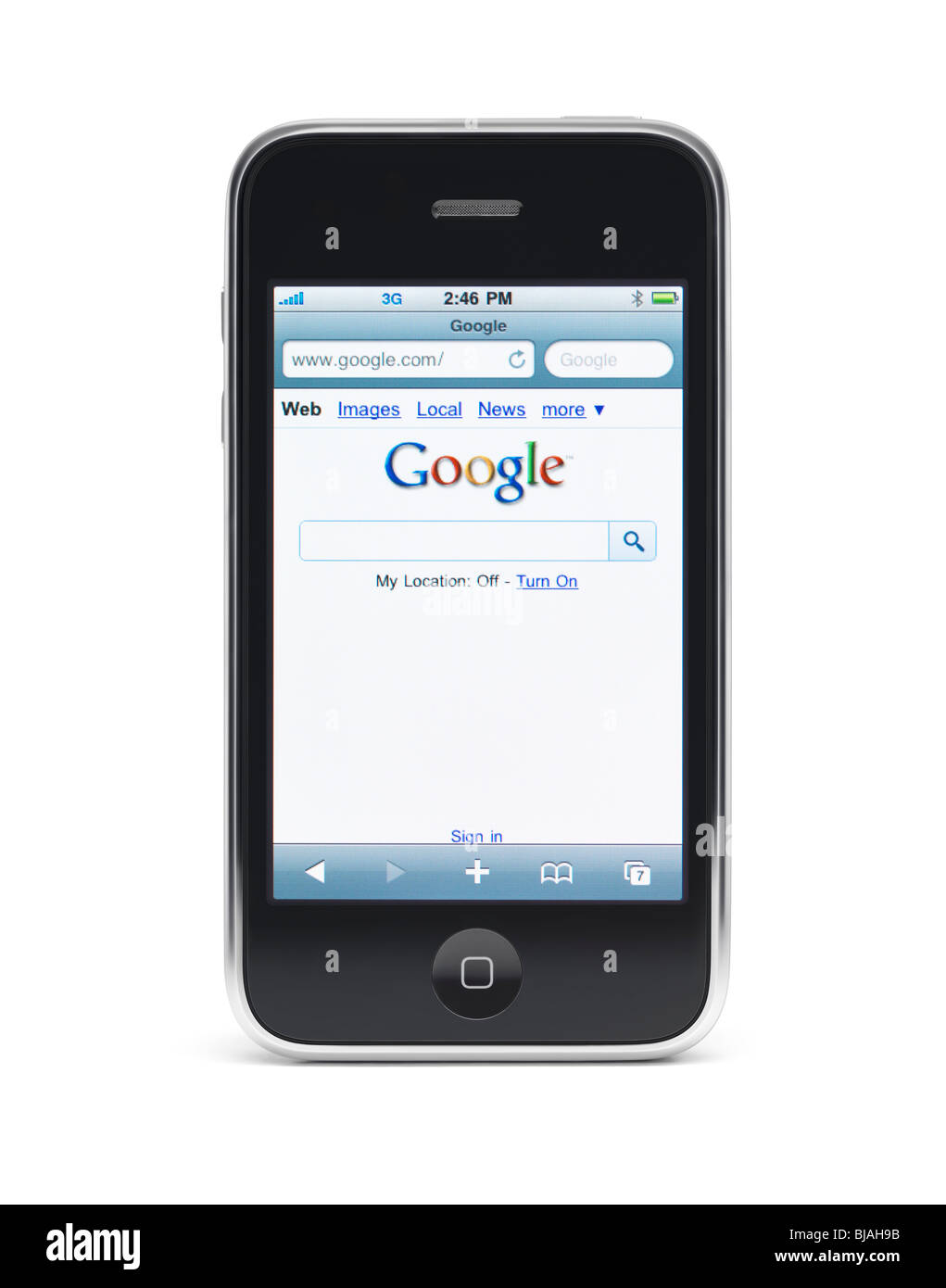 Apple iPhone 3Gs 3G smartphone displaying Google search front page on the screen isolated with clipping path on white background Stock Photo