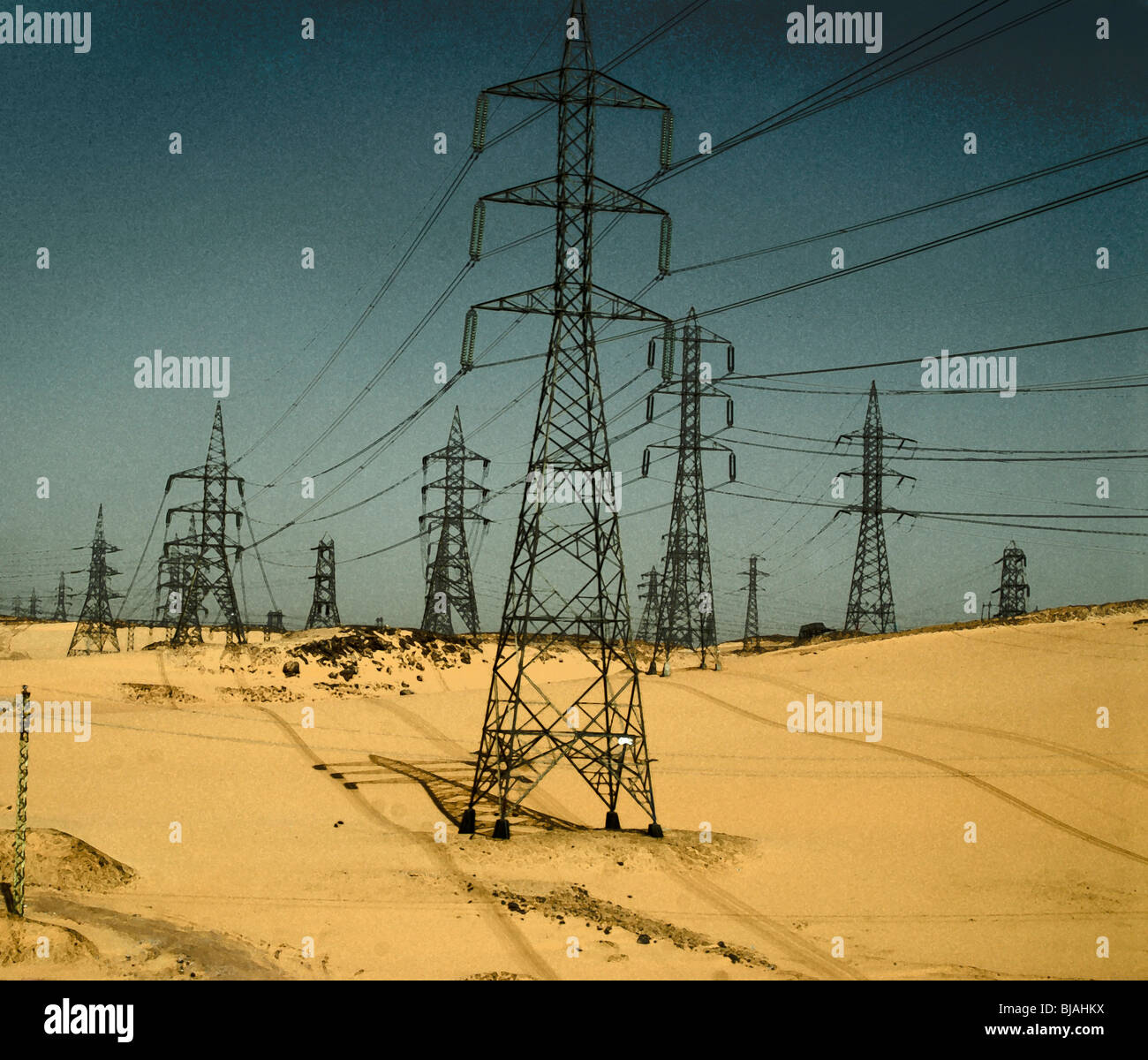 Power transmission lines Aswan Egypt Stock Photo Alamy