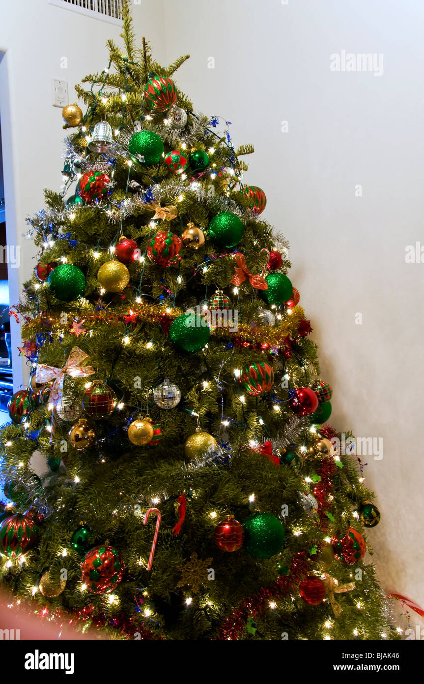 Christmas tree with lights Stock Photo - Alamy