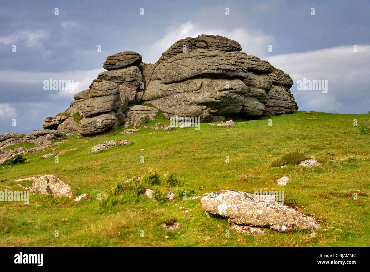 Summer Landscape view Saddle Tor Rock Formation Dartmoor National Park ...