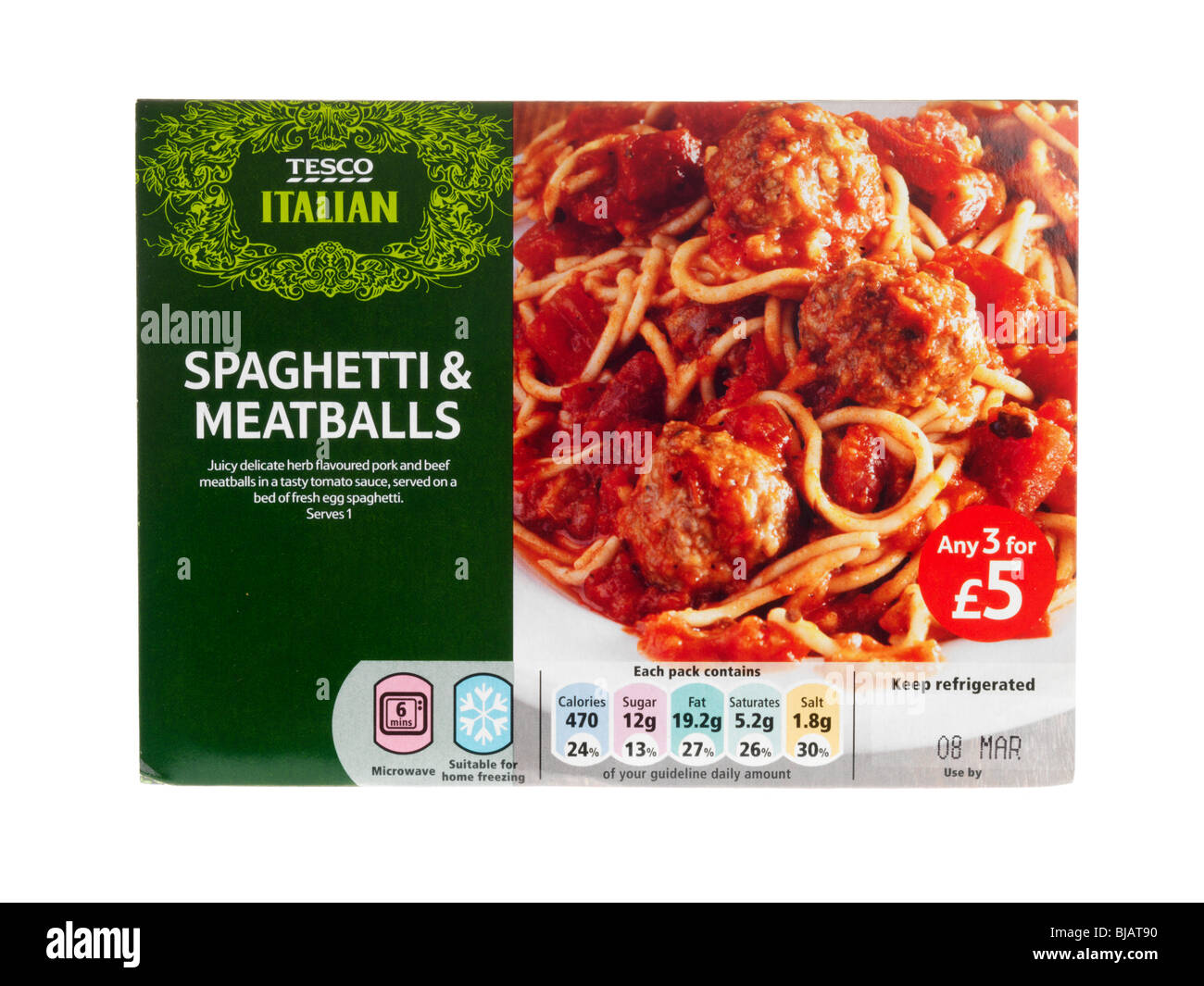 Spaghetti and Meatballs Ready Meal Stock Photo