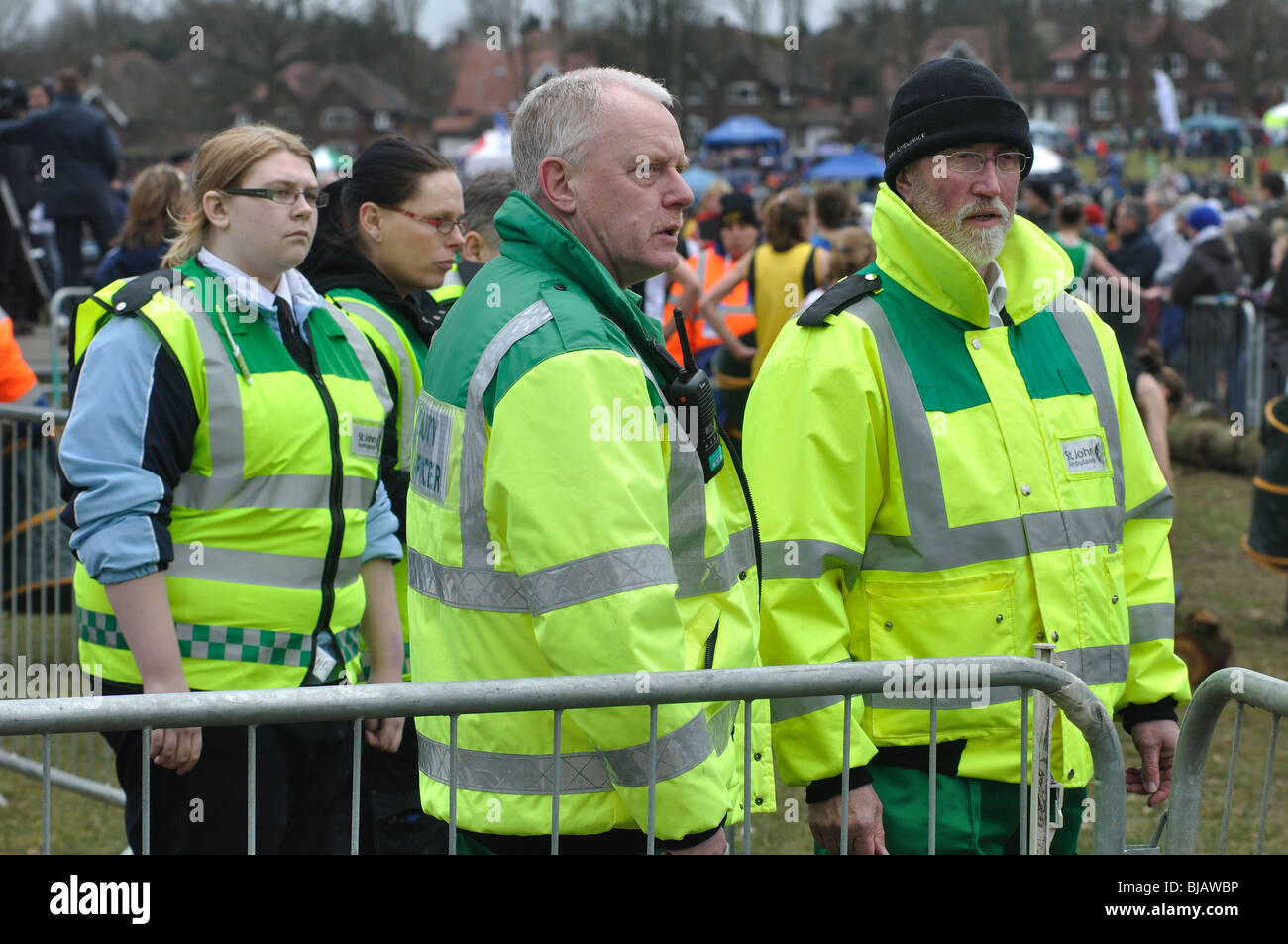 St. John Ambulance paramedics at cross-country running event, Cofton Park, Birmingham, UK Stock Photo
