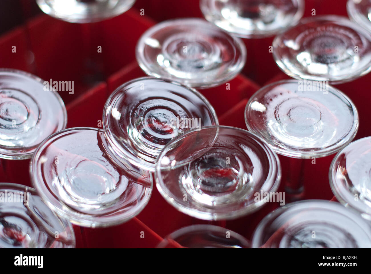 Catering glasses in case Stock Photo