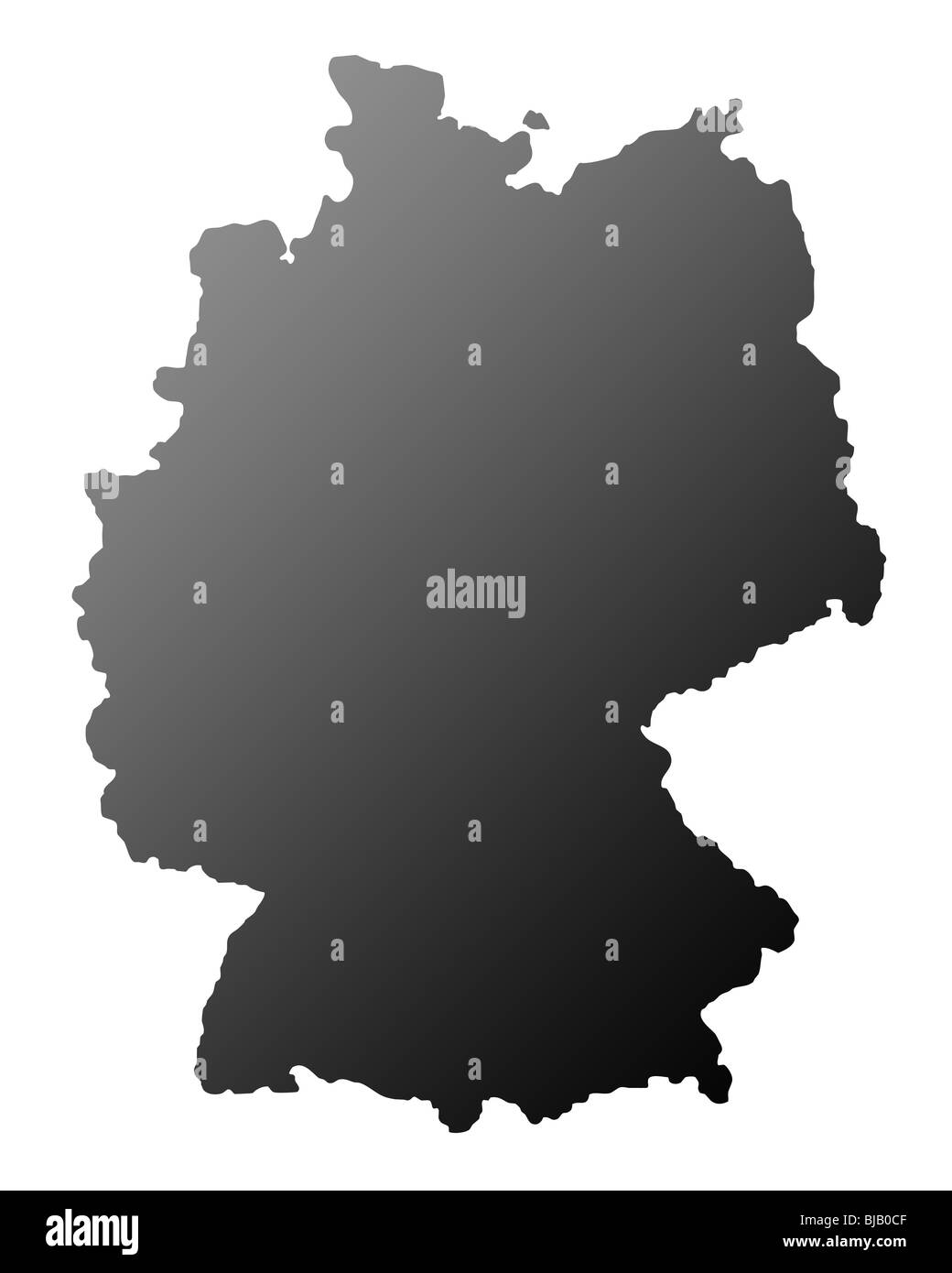 Silhouetted map of Germany, isolated on white background. Stock Photo