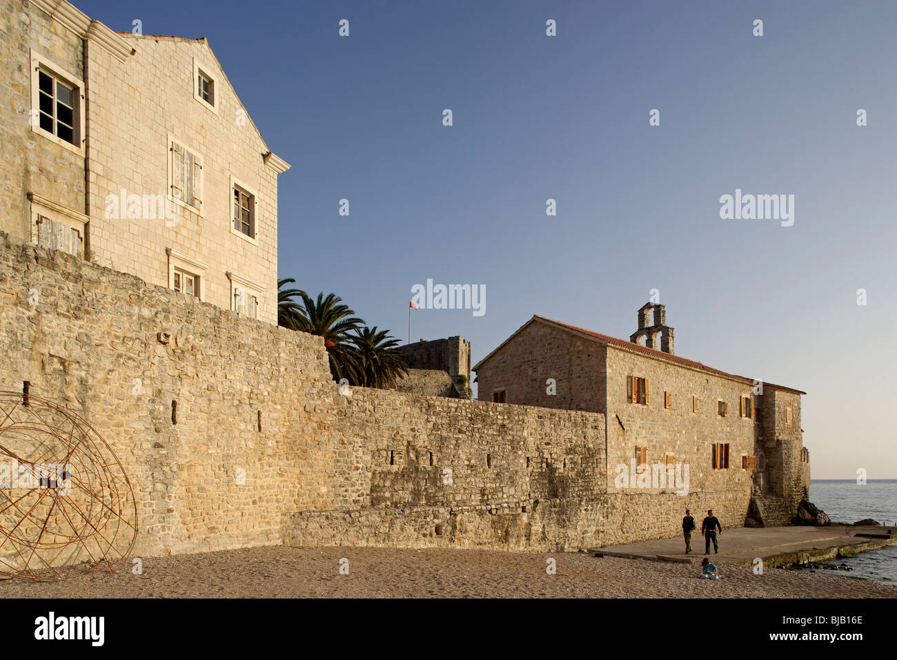 Budva,old town peninsula,fortification walls,Adriatic coast,Montenegro Stock Photo