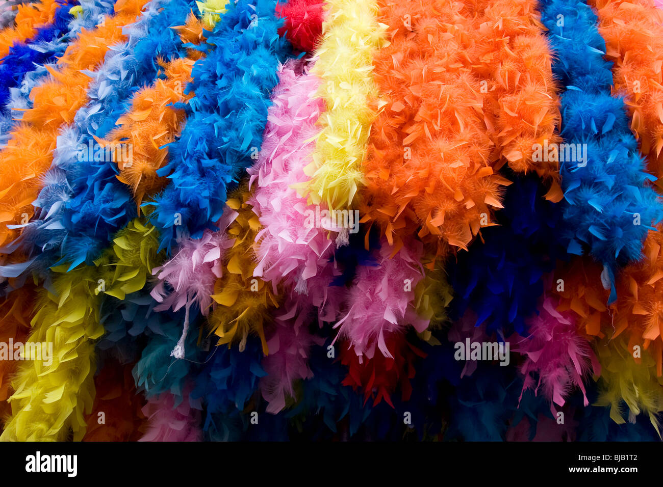 Colorful hanging feather boas Stock Photo Alamy